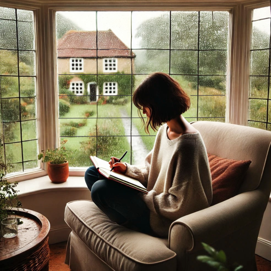 Woman sitting in chair writing a journal