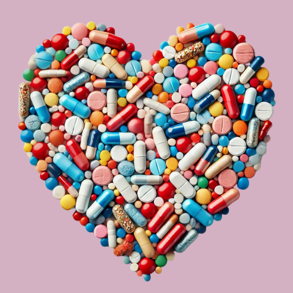 A heart shaped medicine collage